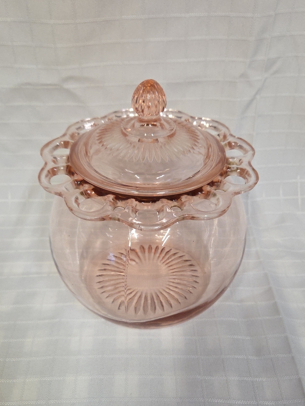 Pink Depression Glass Covered Candy Jar